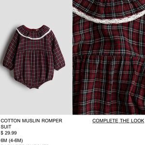 H&M Plaid Romper Suit with Lace Collar - 4-6M